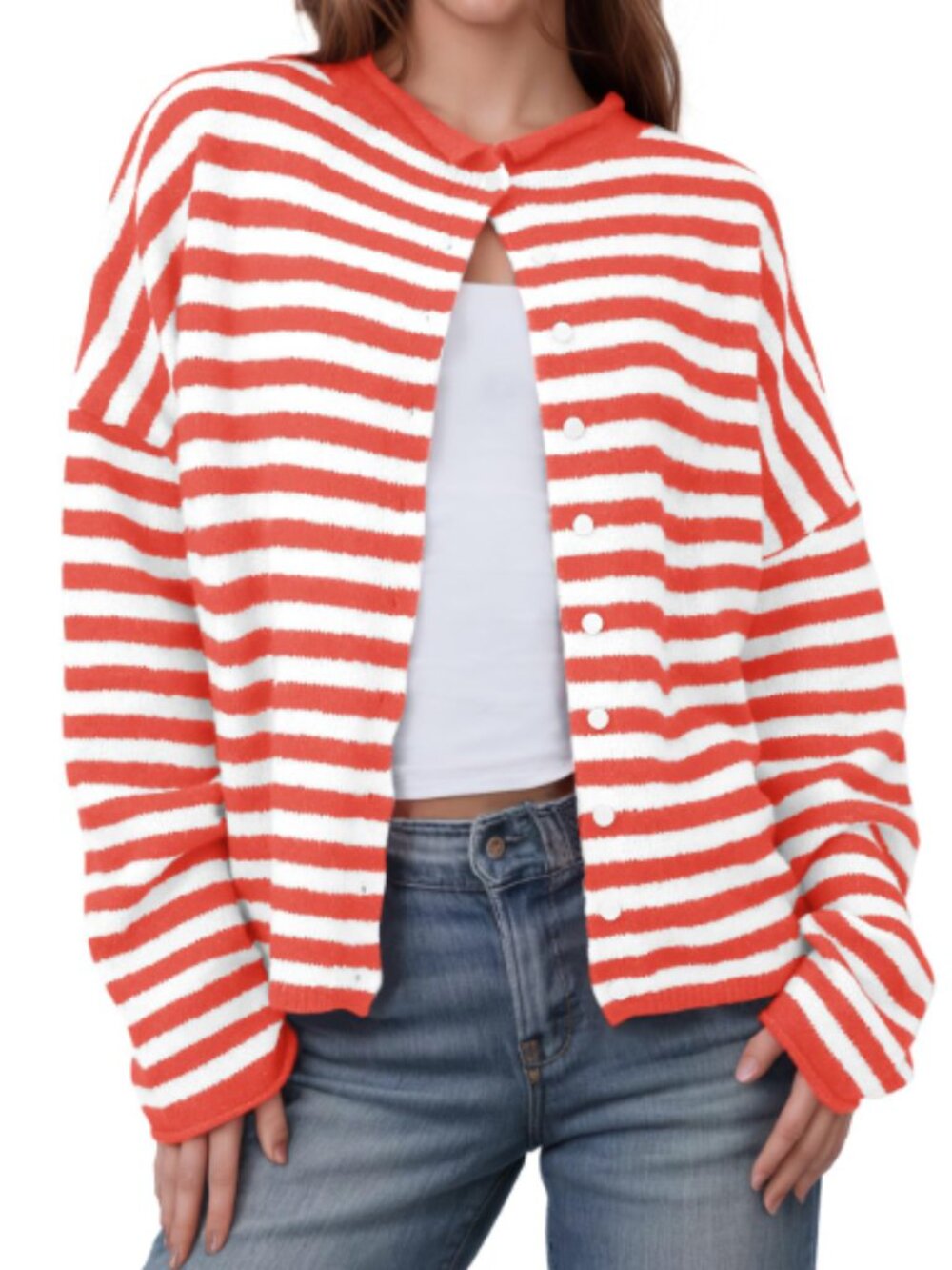 Striped Button-Up Cardigan Womens XL Slouchy Oversized Casual Grandpa Bloke Knit